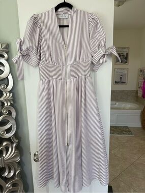 Callie Mac Lavender and White Strip Midi Dress | Size Medium